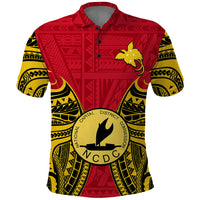Papua New Guinea Polo Shirt National Capital District Mix Coat Of Arms Polynesian Art LT14 Red - Polynesian Pride