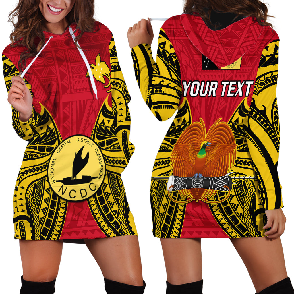 (Custom Personalised) Papua New Guinea Hoodie Dress National Capital District Mix Coat Of Arms Polynesian Art LT14 Red - Polynesian Pride