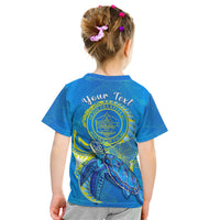 (Custom Personalised) Palau Kid T Shirt Hibiscus Turtle Mix Coat Of Arms Blue Version LT14 - Polynesian Pride