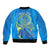 (Custom Personalised) Palau Sleeve Zip Bomber Jacket Hibiscus Turtle Mix Coat Of Arms Blue Version LT14 - Polynesian Pride