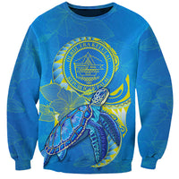 (Custom Personalised) Palau Sweatshirt Hibiscus Turtle Mix Coat Of Arms Blue Version LT14 Unisex Blue - Polynesian Pride