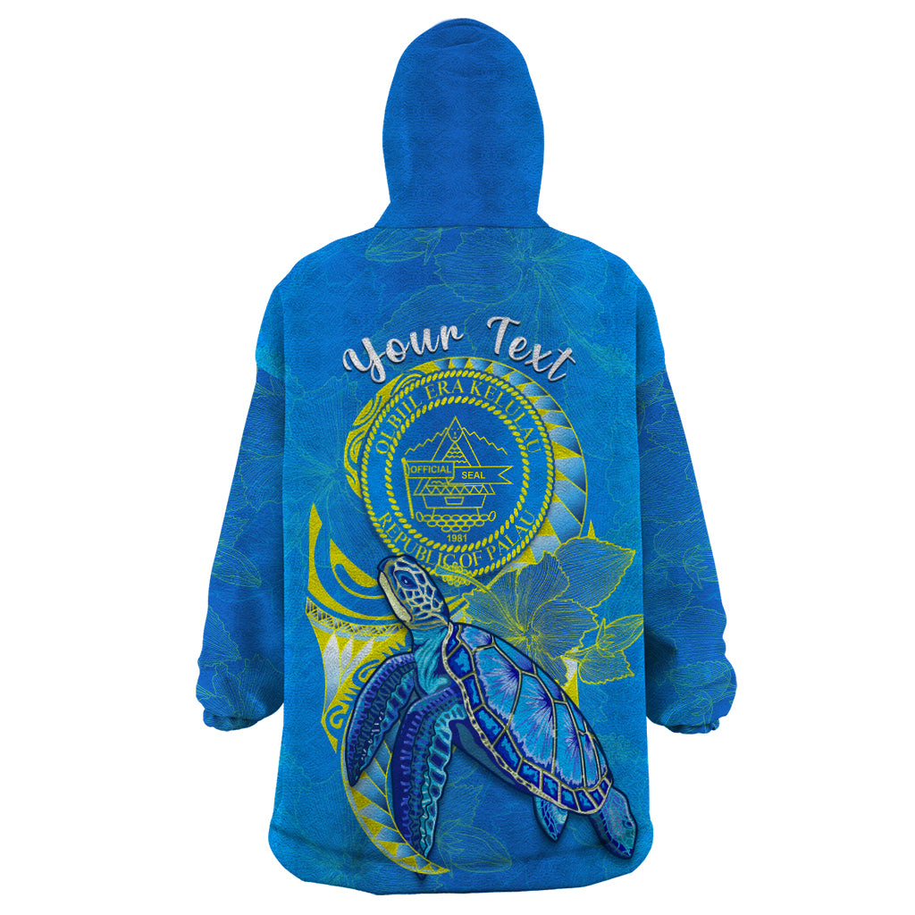 (Custom Personalised) Palau Wearable Blanket Hoodie Hibiscus Turtle Mix Coat Of Arms Blue Version LT14 - Polynesian Pride