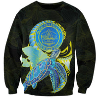 (Custom Personalised) Palau Sweatshirt Hibiscus Turtle Mix Coat Of Arms Black Version LT14 Unisex Black - Polynesian Pride