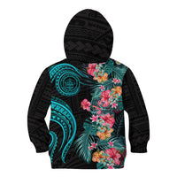 Palau Kid Hoodie Tropical Flowers With Polynesian Pattern LT14 Zip Hoodie Black - Polynesian Pride