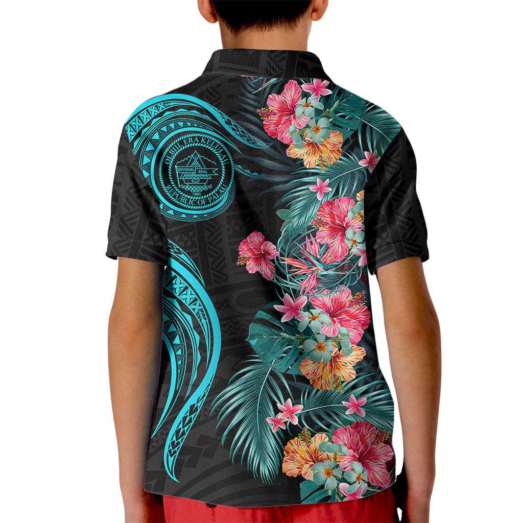 Palau Kid Polo Shirt Tropical Flowers With Polynesian Pattern LT14 - Polynesian Pride