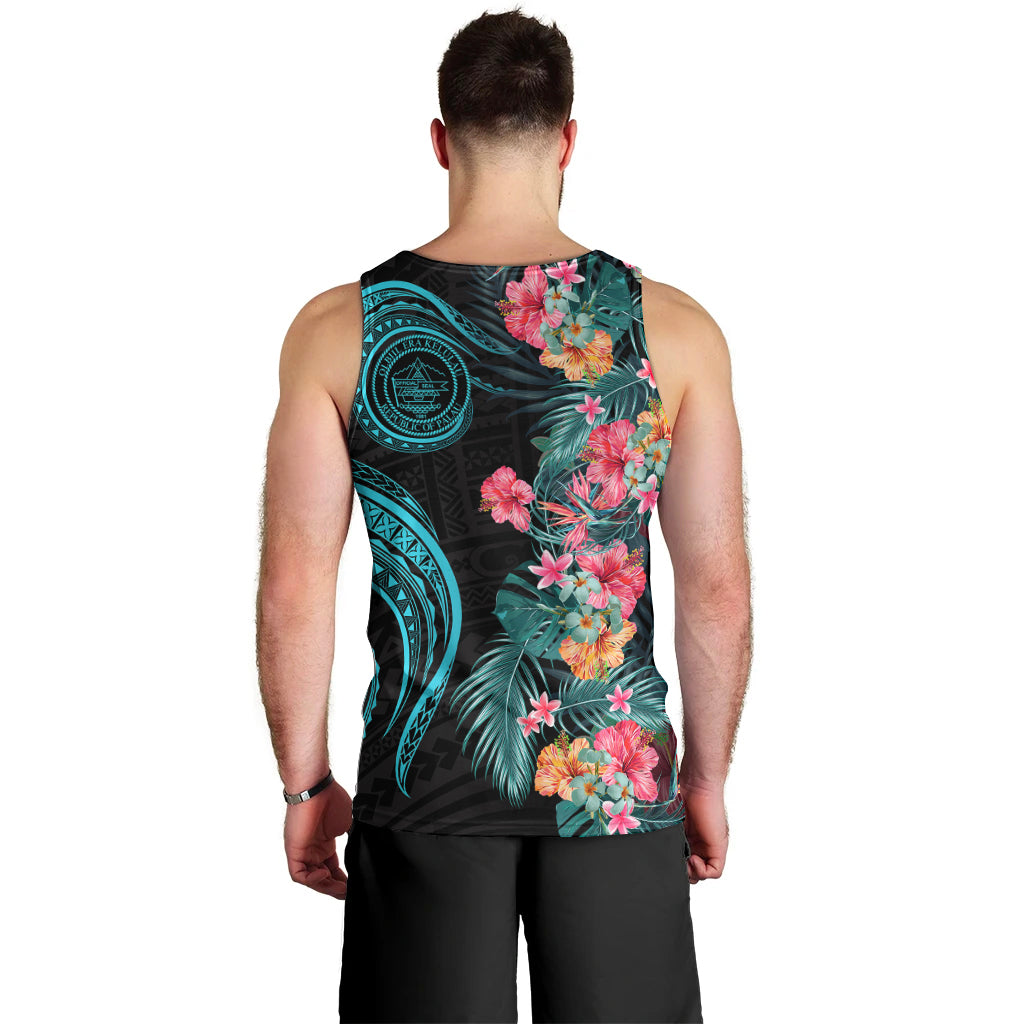 Palau Men Tank Top Tropical Flowers With Polynesian Pattern LT14 - Polynesian Pride