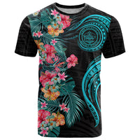 Palau T Shirt Tropical Flowers With Polynesian Pattern LT14 Black - Polynesian Pride