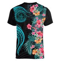 Palau Women V Neck T Shirt Tropical Flowers With Polynesian Pattern LT14 - Polynesian Pride