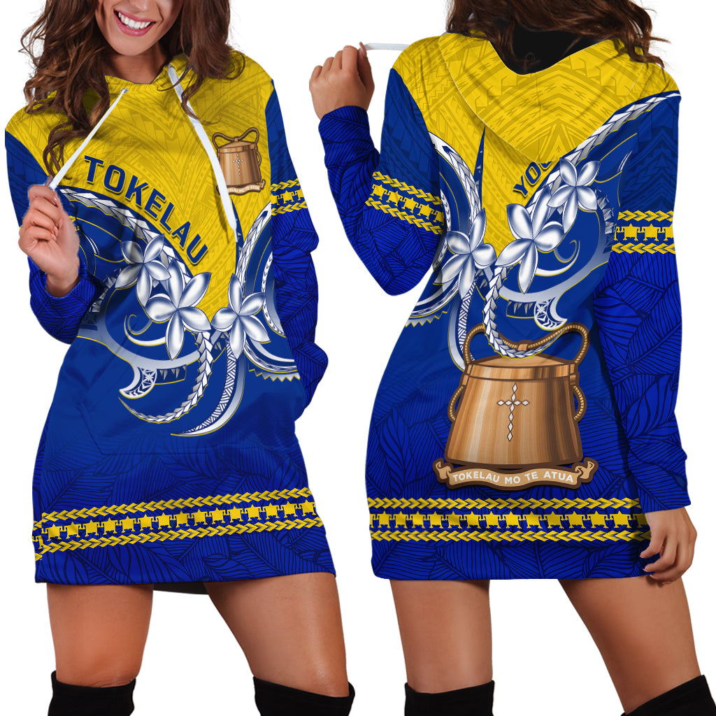 Tokelau Hoodie Dress Tokelauan Tatau Plumeria Special Style LT14 Blue - Polynesian Pride