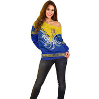 Tokelau Off Shoulder Sweater Tokelauan Tatau Plumeria Special Style LT14 - Polynesian Pride