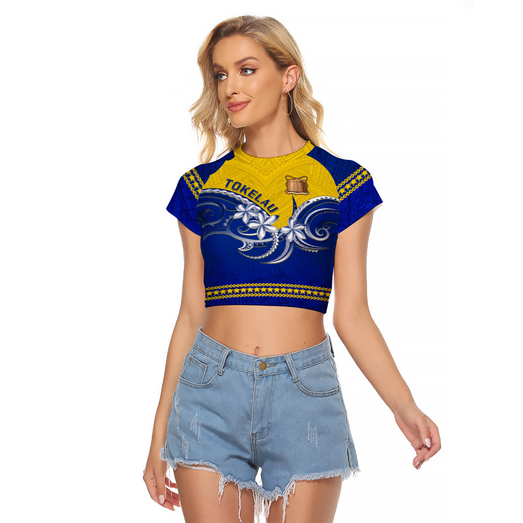 Tokelau Raglan Cropped T Shirt Tokelauan Tatau Plumeria Special Style LT14 Female Blue - Polynesian Pride