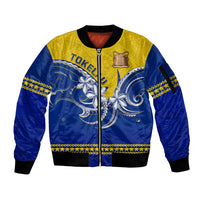 Tokelau Sleeve Zip Bomber Jacket Tokelauan Tatau Plumeria Special Style LT14 Unisex Blue - Polynesian Pride