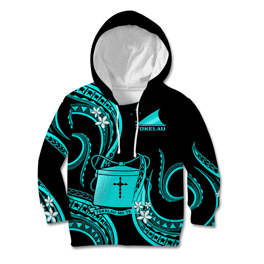 Tokelau Kid Hoodie Tokelauan Tatau With Badge Light Turquoise LT14 Hoodie Turquoise - Polynesian Pride