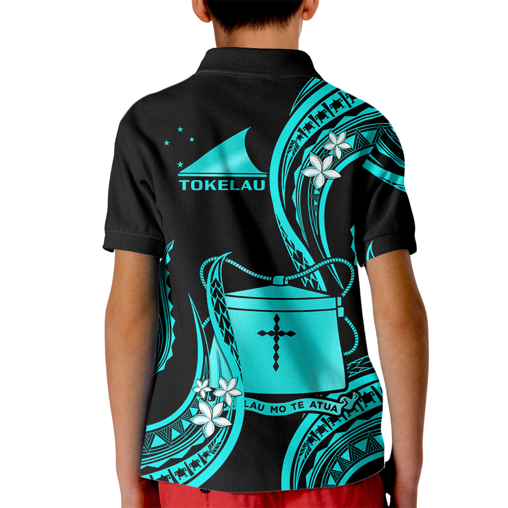 Tokelau Kid Polo Shirt Tokelauan Tatau With Badge Light Turquoise LT14 - Polynesian Pride