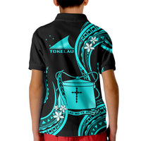Tokelau Kid Polo Shirt Tokelauan Tatau With Badge Light Turquoise LT14 - Polynesian Pride