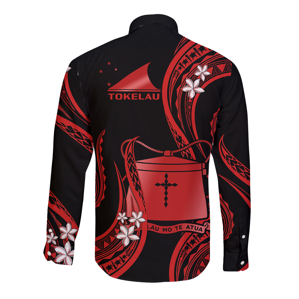 Tokelau Long Sleeve Button Shirt Tokelauan Tatau With Badge Red LT14 - Polynesian Pride