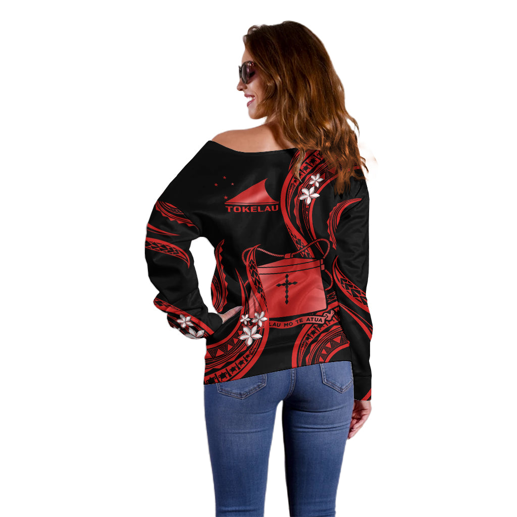 Tokelau Off Shoulder Sweater Tokelauan Tatau With Badge Red LT14 - Polynesian Pride