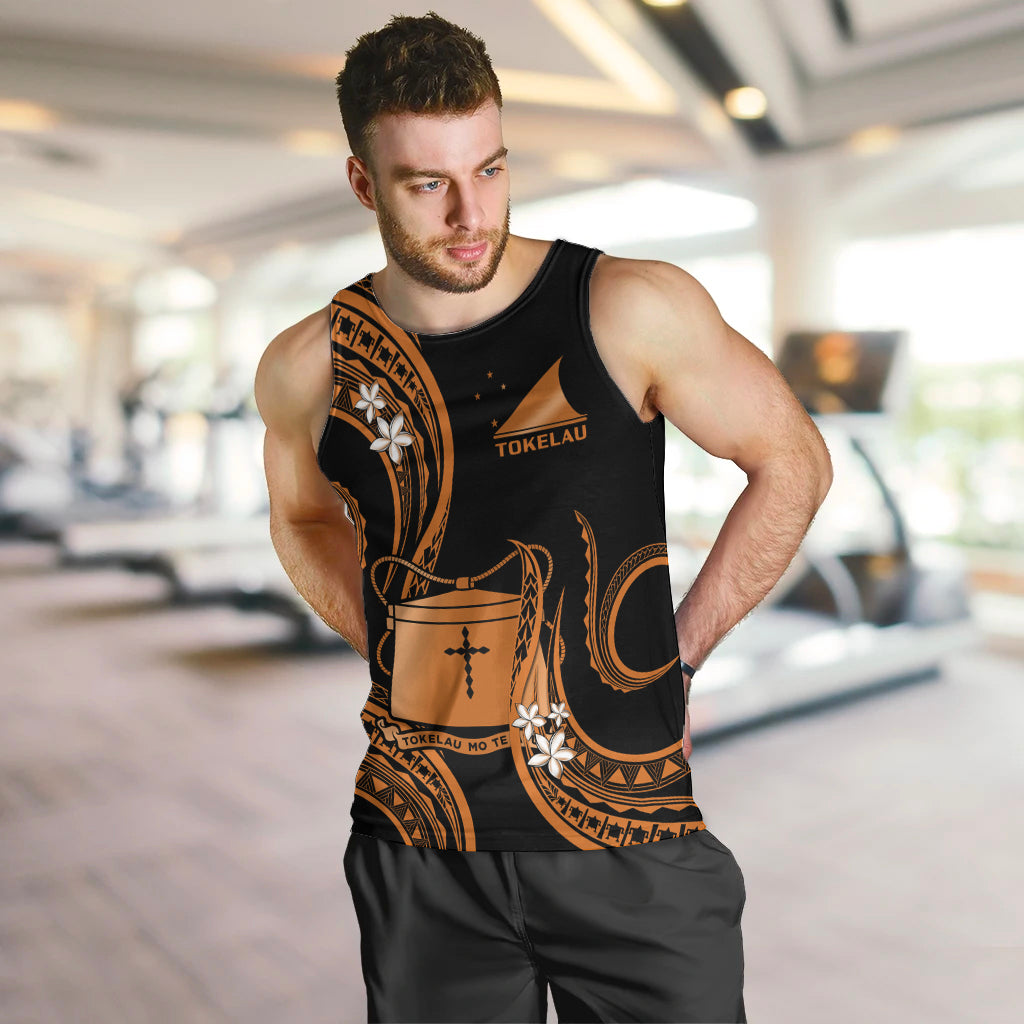Tokelau Men Tank Top Tokelauan Tatau With Badge Gold LT14 - Polynesian Pride