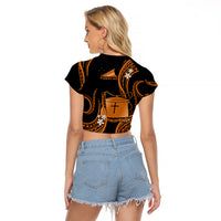 Tokelau Raglan Cropped T Shirt Tokelauan Tatau With Badge Gold LT14 - Polynesian Pride