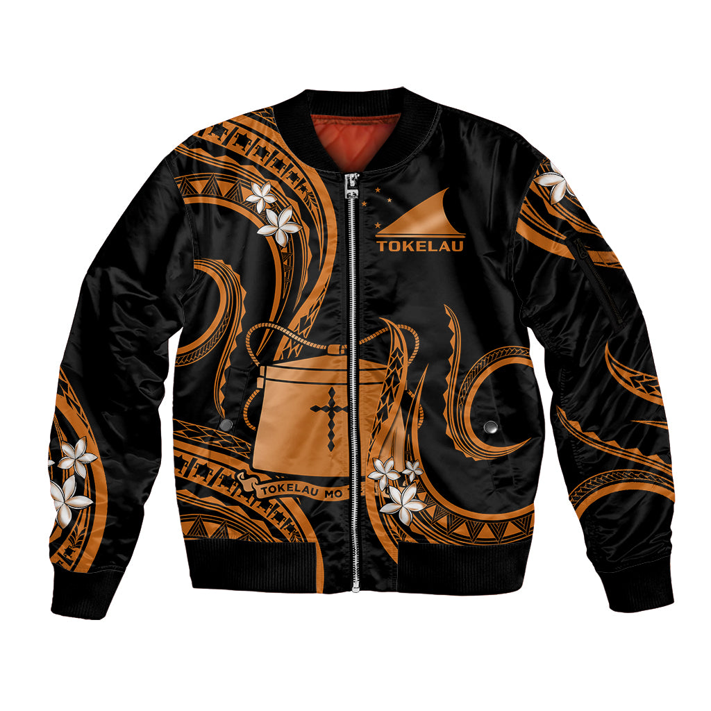 Tokelau Sleeve Zip Bomber Jacket Tokelauan Tatau With Badge Gold LT14 Unisex Gold - Polynesian Pride