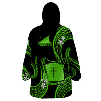 Tokelau Wearable Blanket Hoodie Tokelauan Tatau With Badge Green LT14 - Polynesian Pride