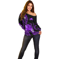 Tokelau Off Shoulder Sweater Tokelauan Tatau With Badge Purple LT14 - Polynesian Pride