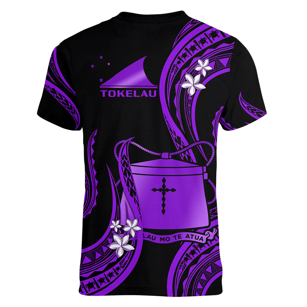 Tokelau Women V Neck T Shirt Tokelauan Tatau With Badge Purple LT14 - Polynesian Pride
