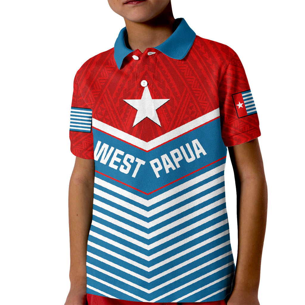 West Papua Kid Polo Shirt Coat Of Arms And Morning Star Flag LT14 Kid Blue - Polynesian Pride