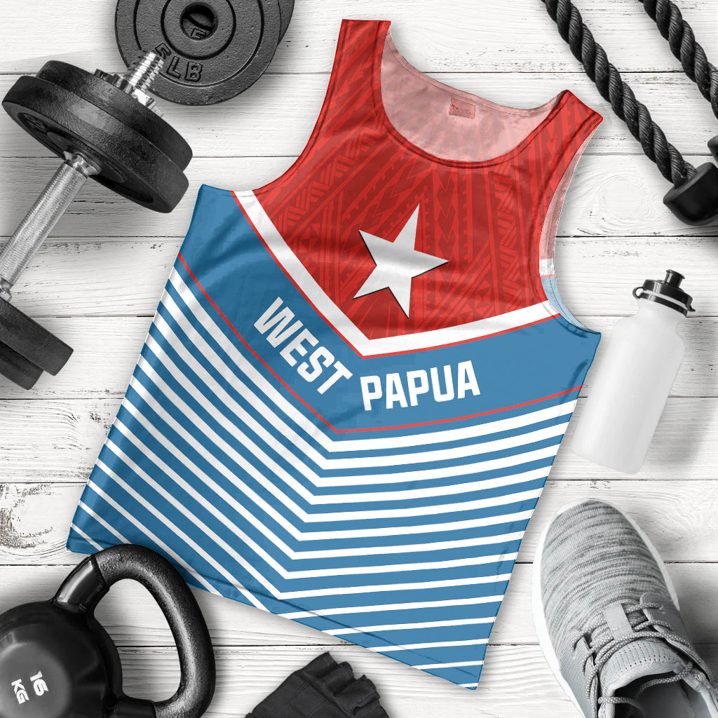 West Papua Men Tank Top Coat Of Arms And Morning Star Flag LT14 Blue - Polynesian Pride