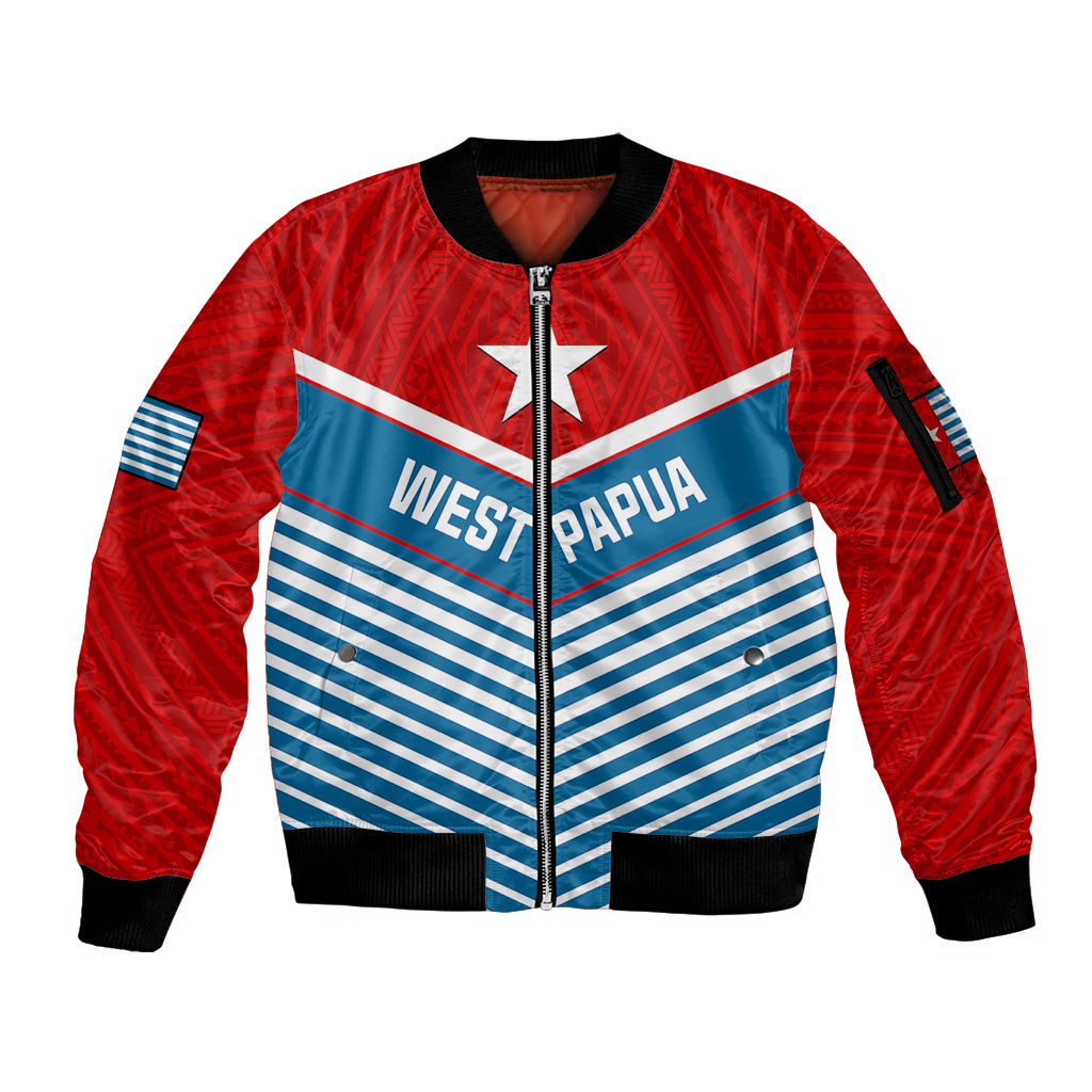 (Custom Personalised) West Papua Sleeve Zip Bomber Jacket Coat Of Arms And Morning Star Flag LT14 Unisex Blue - Polynesian Pride