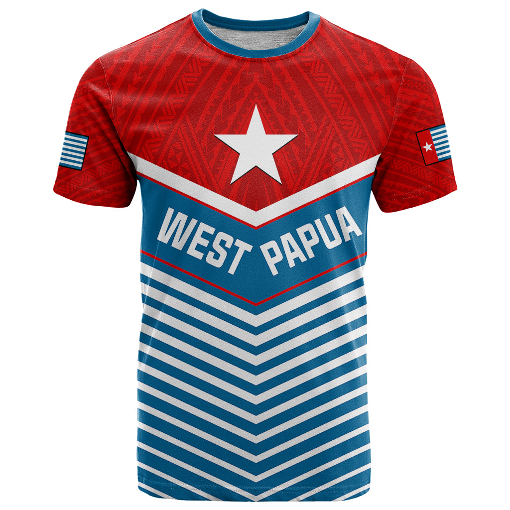 Custom West Papua T Shirt Coat of Arms and Morning Star Flag LT14 Blue - Polynesian Pride