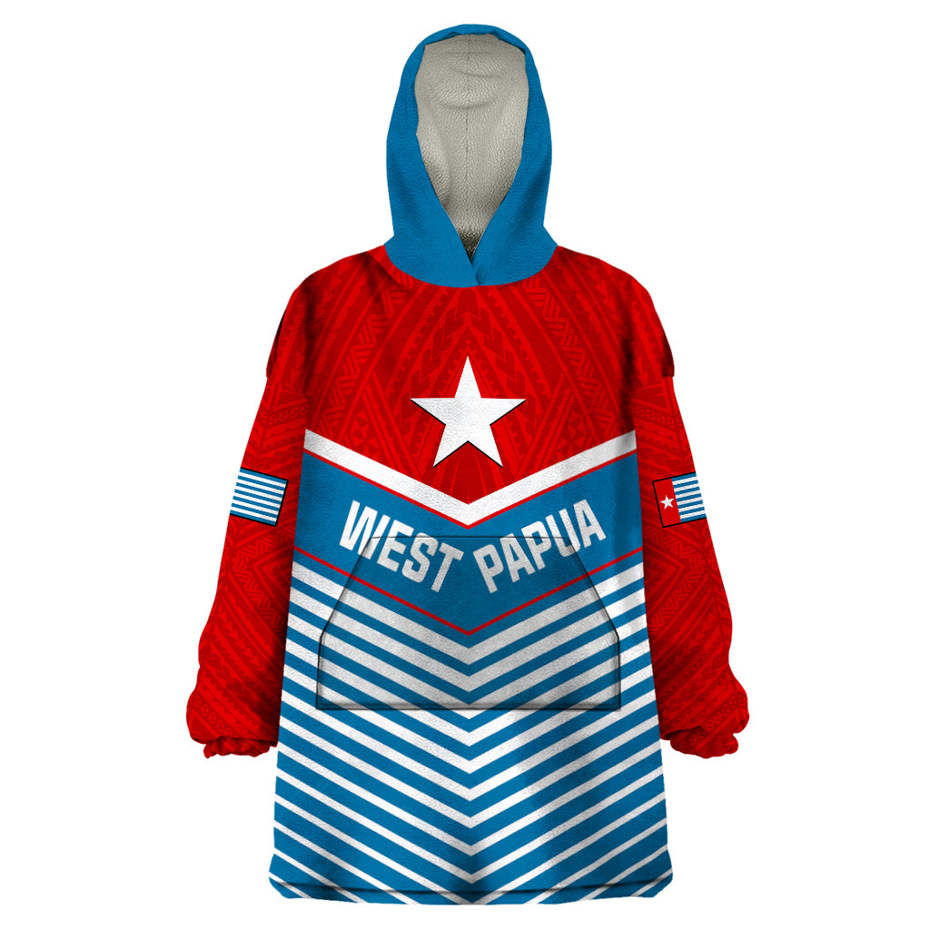 (Custom Personalised) West Papua Wearable Blanket Hoodie Coat Of Arms And Morning Star Flag LT14 One Size Blue - Polynesian Pride