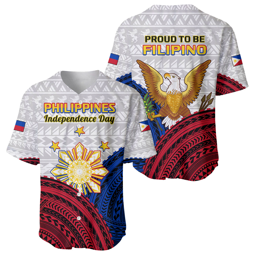 Philippines Independence Day Baseball Jersey Proud To Be Filipino Polynesian Pattern LT14 White - Polynesian Pride