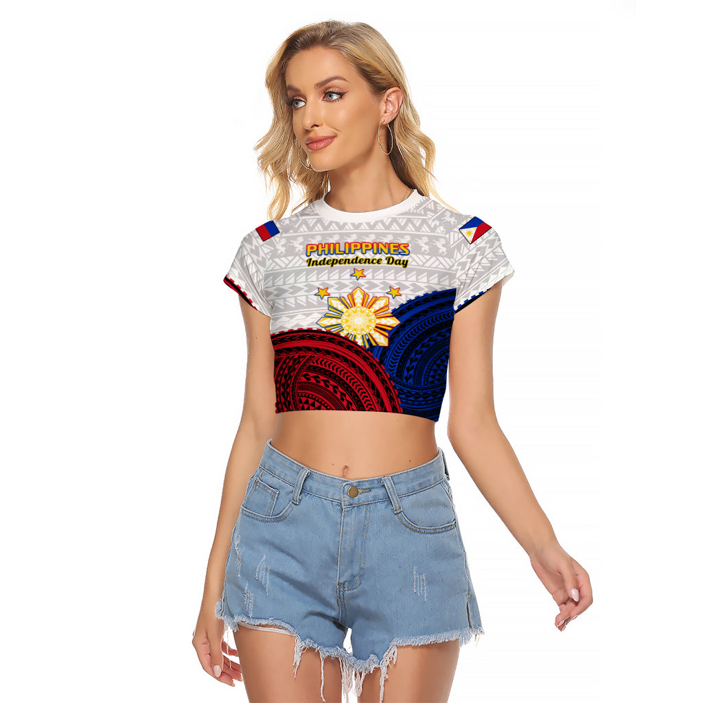 Philippines Independence Day Raglan Cropped T Shirt Proud To Be Filipino Polynesian Pattern LT14 Female White - Polynesian Pride