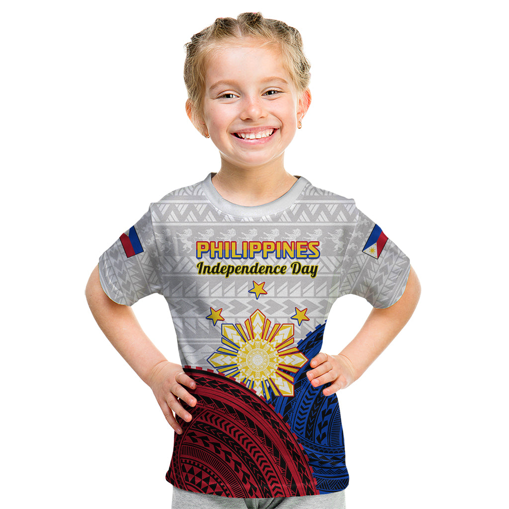 (Custom Personalised) Philippines Independence Day Kid T Shirt Proud To Be Filipino Polynesian Pattern LT14 White - Polynesian Pride