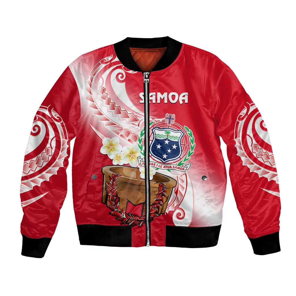 (Custom Personalised) Samoa Bomber Jacket Ula Fala Kava Bowl Plumeria Polynesian Red LT14 Unisex Red - Polynesian Pride