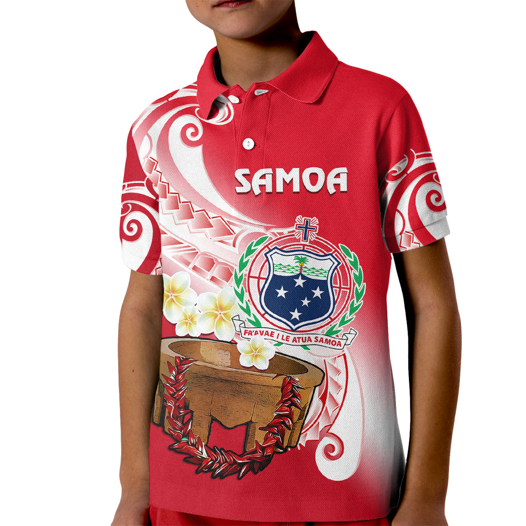 (Custom Personalised) Samoa Kid Polo Shirt Ula Fala Kava Bowl Plumeria Polynesian Red LT14 Kid Red - Polynesian Pride