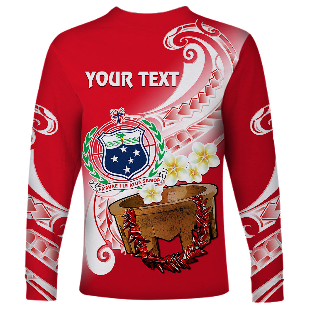 (Custom Personalised) Samoa Long Sleeve Shirt Ula Fala Kava Bowl Plumeria Polynesian Red LT14 - Polynesian Pride