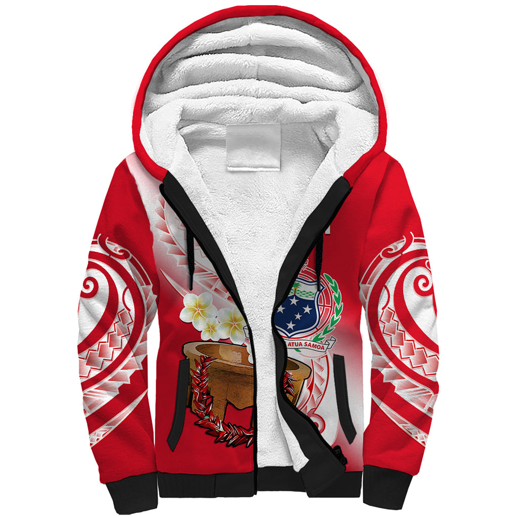 (Custom Personalised) Samoa Sherpa Hoodie Ula Fala Kava Bowl Plumeria Polynesian Red LT14 Unisex Red - Polynesian Pride