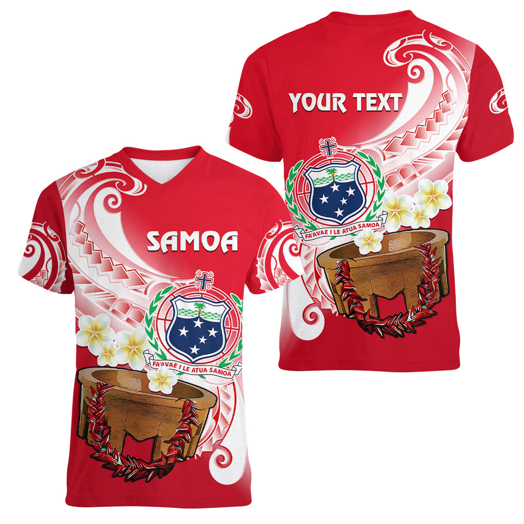 (Custom Personalised) Samoa Women V Neck T Shirt Ula Fala Kava Bowl Plumeria Polynesian Red LT14 Female Red - Polynesian Pride