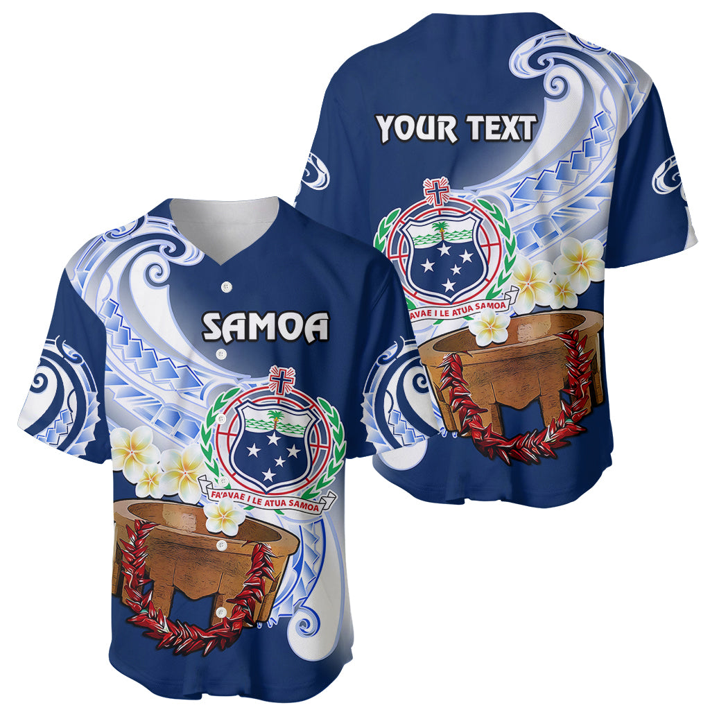 (Custom Personalised) Samoa Baseball Jersey Ula Fala Kava Bowl Plumeria Polynesian Blue LT14 Blue - Polynesian Pride