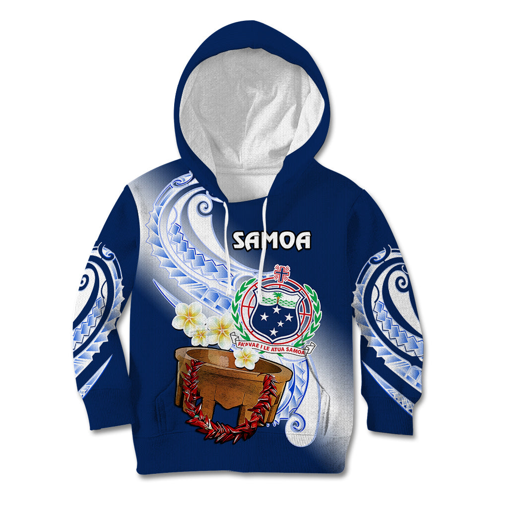 (Custom Personalised) Samoa Kid Hoodie Ula Fala Kava Bowl Plumeria Polynesian Blue LT14 Blue - Polynesian Pride