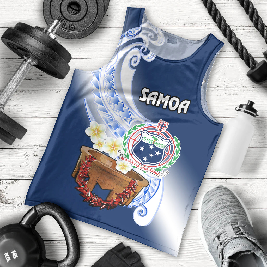 (Custom Personalised) Samoa Men Tank Top Ula Fala Kava Bowl Plumeria Polynesian Blue LT14 Blue - Polynesian Pride