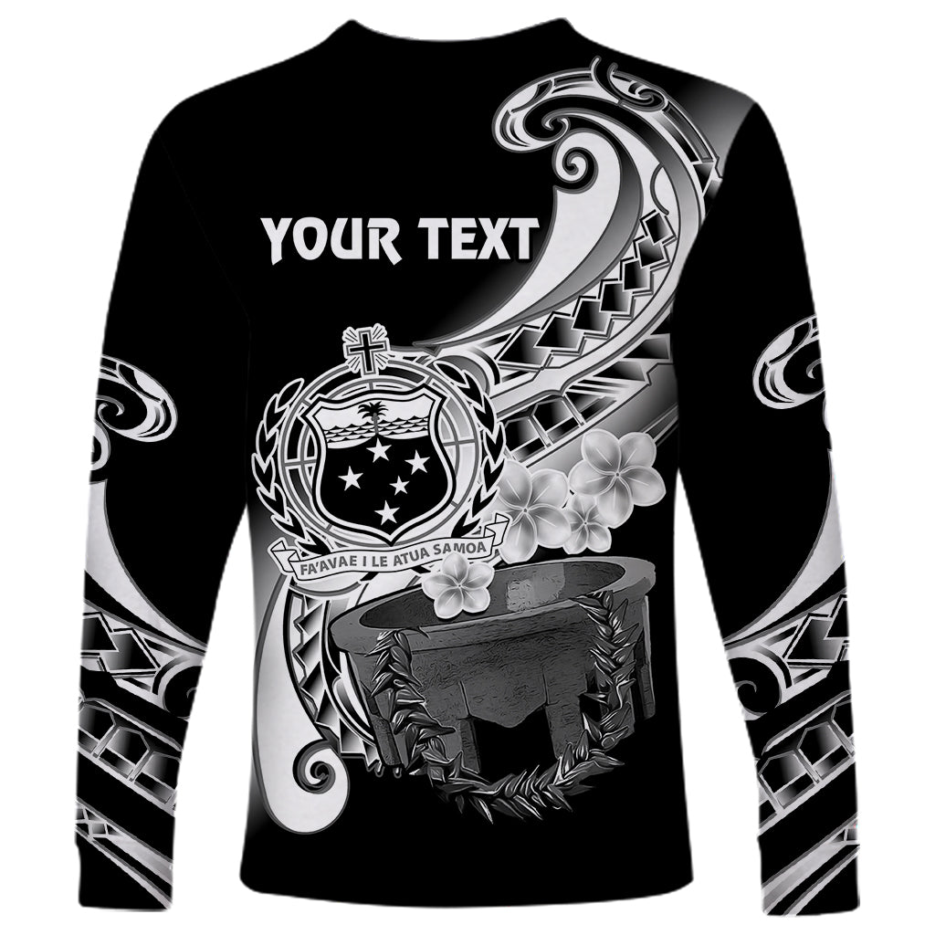(Custom Personalised) Samoa Long Sleeve Shirt Ula Fala Kava Bowl Plumeria Polynesian Black LT14 - Polynesian Pride