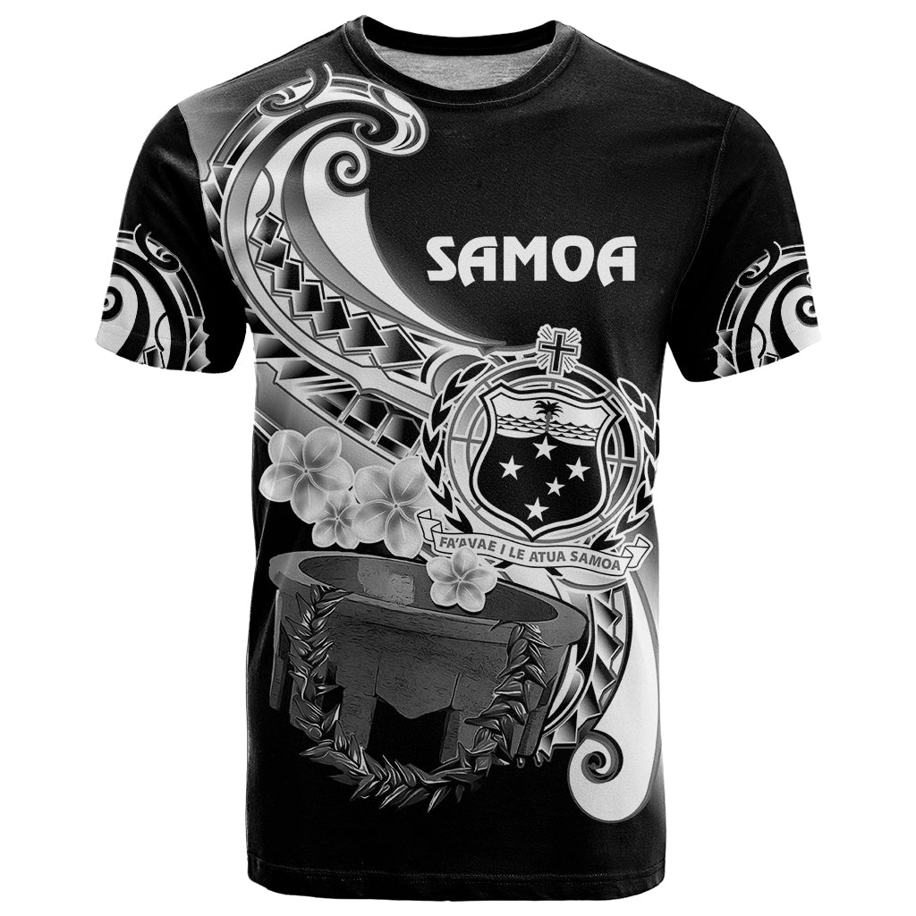 Custom Samoa T Shirt Ula Fala Kava Bowl Plumeria Polynesian Black LT14 Black - Polynesian Pride