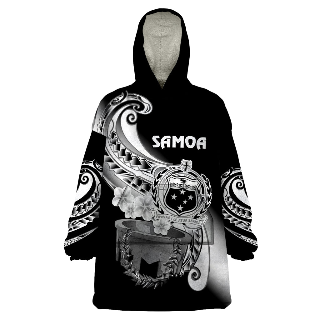 (Custom Personalised) Samoa Wearable Blanket Hoodie Ula Fala Kava Bowl Plumeria Polynesian Black LT14 One Size Black - Polynesian Pride