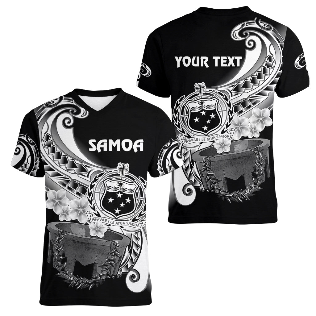 (Custom Personalised) Samoa Women V Neck T Shirt Ula Fala Kava Bowl Plumeria Polynesian Black LT14 Female Black - Polynesian Pride