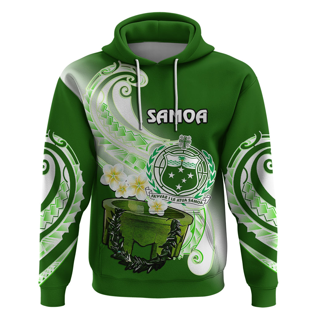 Custom Samoa Hoodie Ula Fala Kava Bowl Plumeria Polynesian Green LT14 - Polynesian Pride