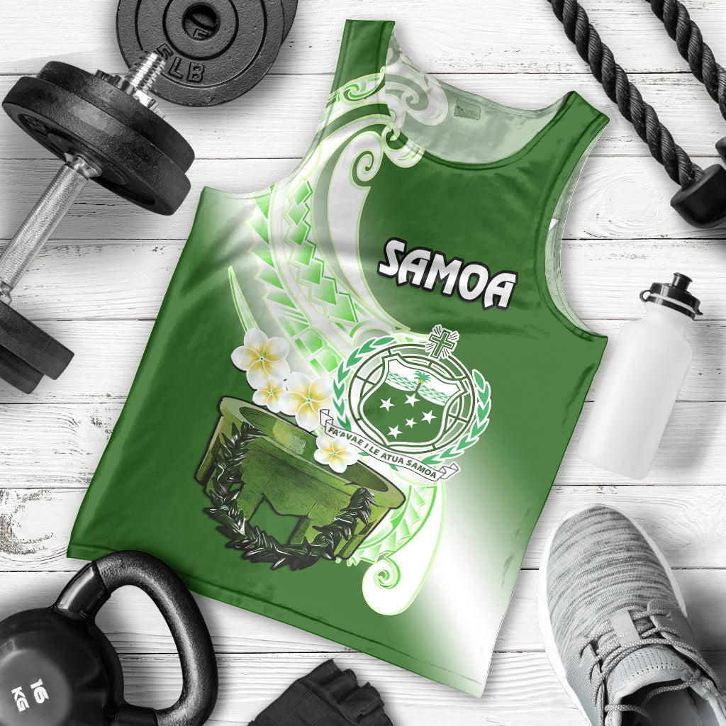 (Custom Personalised) Samoa Men Tank Top Ula Fala Kava Bowl Plumeria Polynesian Green LT14 Green - Polynesian Pride