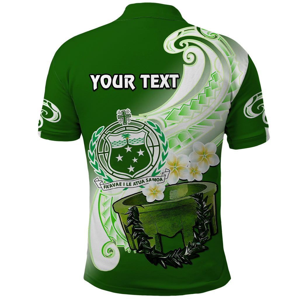 Custom Samoa Polo Shirt Ula Fala Kava Bowl Plumeria Polynesian Green LT14 - Polynesian Pride